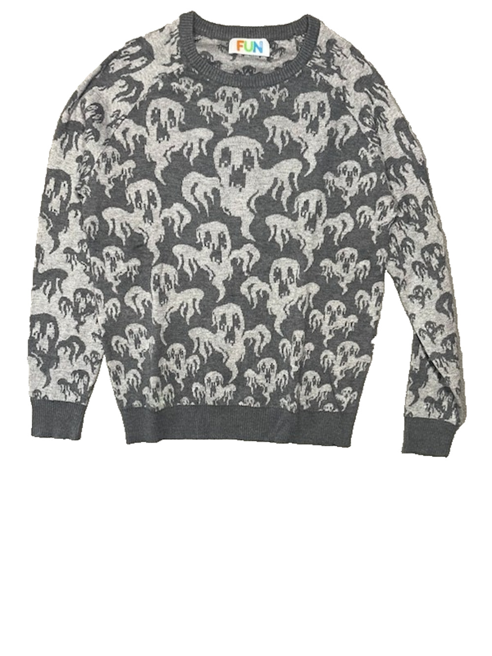 FUN Wear Ghoulish Ghosts Halloween Sweater Adult Medium M Gray Black Pullover